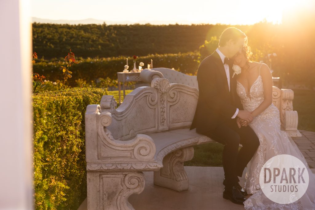 Sunset couple portrait at Villa De Amore vineyards