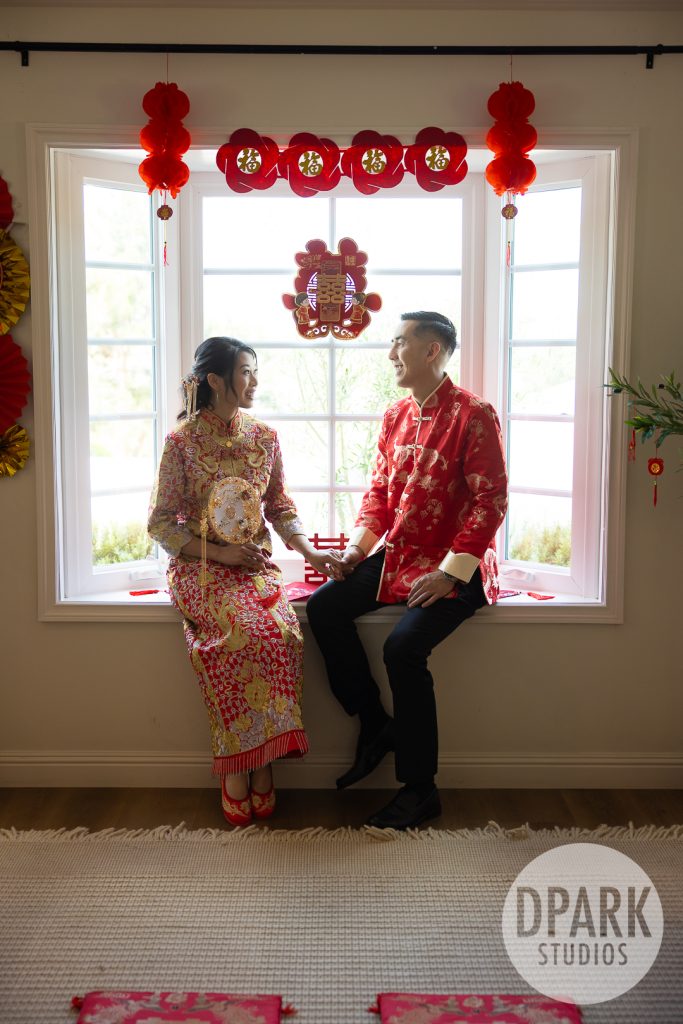 Bride's soft curls and natural makeup by e2Beauty for sunflower Chinese wedding in Aliso Viejo