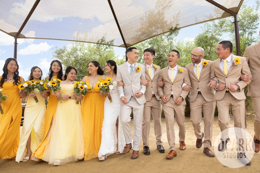 Couple’s emotional first look at sunflower themed wedding in Aliso Viejo by D. Park Studios