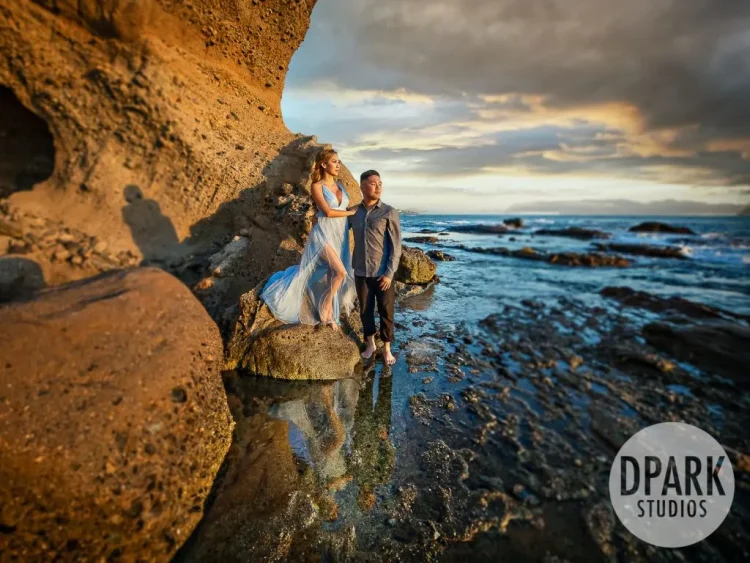 Treasure Island Beach Laguna Beach Vietnamese bride and groom romantic gorgeous magazine editorial engagement sunset romantic photo